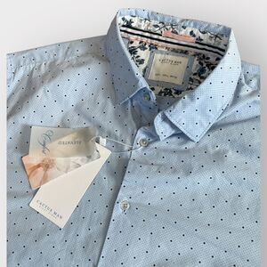 NWT Cactus Man Ricky Singh Blue Dotted Short Sleeve Button Short LARGE